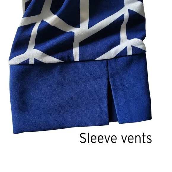 Donna Morgan Career Dress Blue & White Abstract Print with Self Tie Size 4 - Picture 8 of 16
